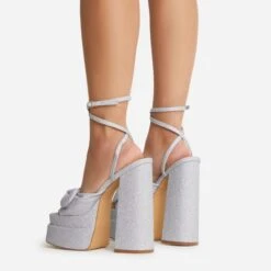 EGO Hot-Sauce Bow Detail Statement Platform Block Heel In Silver Glitter -EGO shop 22 09 22 fwbags0297 copy