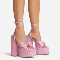 EGO Hot-Sauce Bow Detail Statement Platform Block Heel In Pink Glitter -EGO shop 22 09 22 fwbags0299 copy
