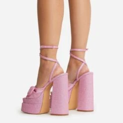 EGO Hot-Sauce Bow Detail Statement Platform Block Heel In Pink Glitter -EGO shop 22 09 22 fwbags0302 copy