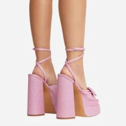 EGO Hot-Sauce Bow Detail Statement Platform Block Heel In Pink Glitter -EGO shop 22 09 22 fwbags0303 copy