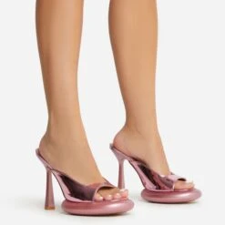 EGO Volvic Peep Toe Statement Platform Stiletto Heel Mule In Pink Metallic Faux Leather -EGO shop 22 09 22 fwbags1936 sq 1