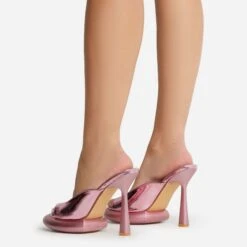 EGO Volvic Peep Toe Statement Platform Stiletto Heel Mule In Pink Metallic Faux Leather -EGO shop 22 09 22 fwbags1938 sq 1