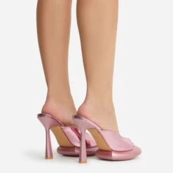 EGO Volvic Peep Toe Statement Platform Stiletto Heel Mule In Pink Metallic Faux Leather -EGO shop 22 09 22 fwbags1939 sq 1