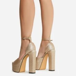 EGO Hand-Picked Open Peep Toe Extreme Platform Block Heel In Gold Glitter -EGO shop 22 09 22 fwbags1986 copy