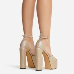 EGO Hand-Picked Open Peep Toe Extreme Platform Block Heel In Gold Glitter -EGO shop 22 09 22 fwbags1987 copy
