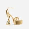 EGO Sweetner Strappy Open Toe Platform Twisted Statement Heel In Gold Metallic Croc Print Faux Leather -EGO shop 2261 blk12989