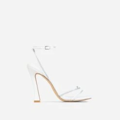 EGO Certified Silver Metallic Detail Square Toe Flared Block Heel In White Faux Leather -EGO shop 2261 blk12994