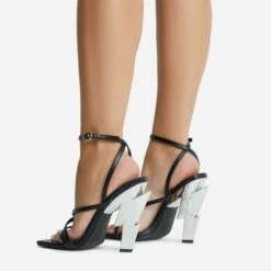 EGO Cadence Strappy Square Toe Metallic Lighting Bolt Statement Heel In Black Faux Leather -EGO shop 2261 blk16171 copy