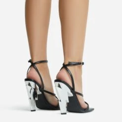 EGO Cadence Strappy Square Toe Metallic Lighting Bolt Statement Heel In Black Faux Leather -EGO shop 2261 blk16173 copy