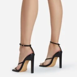 EGO Enlighten Criss Cross Square Toe Sculptured Block Heel In Black Faux Leather -EGO shop 24 02 227095