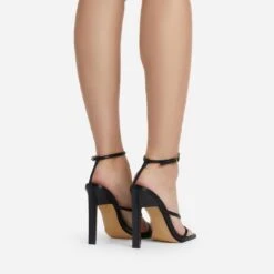 EGO Enlighten Criss Cross Square Toe Sculptured Block Heel In Black Faux Leather -EGO shop 24 02 227096