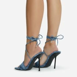 EGO Tribute-To Lace Up Open Square Toe Stiletto Heel In Blue Velvet -EGO shop 28 10 22 fw23736 sq
