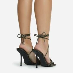 EGO Tribute-To Lace Up Open Square Toe Stiletto Heel In Khaki Green Velvet -EGO shop 28 10 22 fw23742 sq