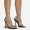 EGO Rosheen Lace Up Strappy Square Toe Flared Block Heel In Zebra Print Faux Leather