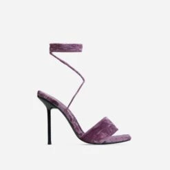 EGO Tribute-To Lace Up Open Square Toe Stiletto Heel In Lilac Velvet -EGO shop 28 10 22 fw24007 sq copy