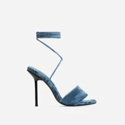 EGO Tribute-To Lace Up Open Square Toe Stiletto Heel In Blue Velvet -EGO shop 28 10 22 fw24008 sq