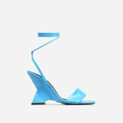EGO Crashing Lace Up Square Toe Cut Out Wedge Heel In Blue Patent -EGO shop 28 10 22 fw24058 2 sqv2