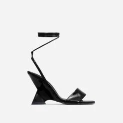 EGO Crashing Lace Up Square Toe Cut Out Wedge Heel In Black Patent -EGO shop 28 10 22 fw24058 3 sq