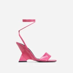 EGO Crashing Lace Up Square Toe Cut Out Wedge Heel In Pink Patent -EGO shop 28 10 22 fw24058 sq