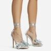 EGO Blooming Lace Up Flower Detail Platform Stiletto Heel In Silver Faux Leather -EGO shop 28 10 22 fw25881 sq