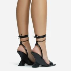 EGO Crashing Lace Up Square Toe Cut Out Wedge Heel In Black Patent -EGO shop 28 10 22 fw25894 sq