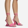 EGO Crashing Lace Up Square Toe Cut Out Wedge Heel In Pink Patent
