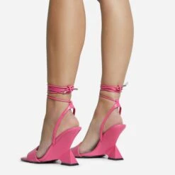 EGO Crashing Lace Up Square Toe Cut Out Wedge Heel In Pink Patent -EGO shop 28 10 22 fw25903 sq