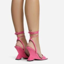 EGO Crashing Lace Up Square Toe Cut Out Wedge Heel In Pink Patent -EGO shop 28 10 22 fw25904 sq