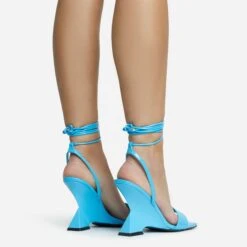 EGO Crashing Lace Up Square Toe Cut Out Wedge Heel In Blue Patent -EGO shop 28 10 22 fw25909 sq