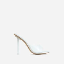 EGO Ditzy Square Peep Toe Stiletto Heel Mule In White Patent -EGO shop 28 10 22 fw25958 sq