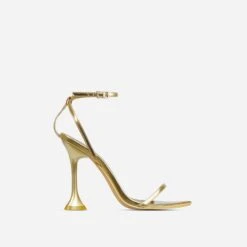 EGO Crew Ankle Strap Pointed Toe Statement Heel In Gold Faux Leather -EGO shop 28 10 22 fw25961 sq