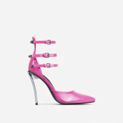 EGO Military Triple Strap Detail Pointed Toe Metallic Heel In Pink Patent -EGO shop 28 10 22 fw25968 sq