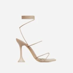 EGO Love-To-Hate Lace Up Strappy Square Toe Statement Heel In Nude Faux Leather -EGO shop 28 10 22 fw25971 sq