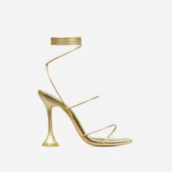 EGO Love-To-Hate Lace Up Strappy Square Toe Statement Heel In Gold Faux Leather -EGO shop 28 10 22 fw25972 sq