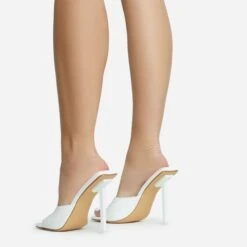 EGO Ditzy Square Peep Toe Stiletto Heel Mule In White Patent -EGO shop 28 10 22 fw28027 sb