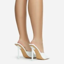 EGO Ditzy Square Peep Toe Stiletto Heel Mule In White Patent -EGO shop 28 10 22 fw28028 sb2