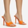 EGO Ditzy Square Peep Toe Stiletto Heel Mule In Orange Patent -EGO shop 28 10 22 fw28030 s