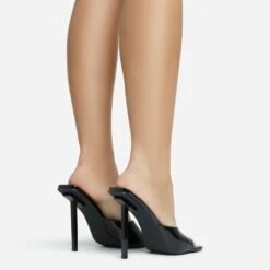 EGO Ditzy Square Peep Toe Stiletto Heel Mule In Black Patent -EGO shop 28 10 22 fw28038 sb2