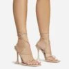 EGO Love-To-Hate Lace Up Strappy Square Toe Statement Heel In Nude Faux Leather