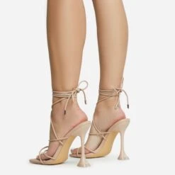 EGO Love-To-Hate Lace Up Strappy Square Toe Statement Heel In Nude Faux Leather -EGO shop 28 10 22 fw28063 sq