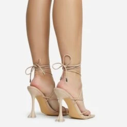 EGO Love-To-Hate Lace Up Strappy Square Toe Statement Heel In Nude Faux Leather -EGO shop 28 10 22 fw28064 sq