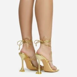 EGO Love-To-Hate Lace Up Strappy Square Toe Statement Heel In Gold Faux Leather -EGO shop 28 10 22 fw28074 sq