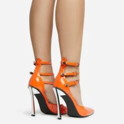 EGO Military Triple Strap Detail Pointed Toe Metallic Heel In Orange Patent -EGO shop 28 10 22 fw28101 sq