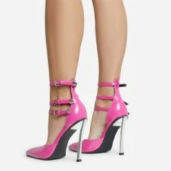 EGO Military Triple Strap Detail Pointed Toe Metallic Heel In Pink Patent -EGO shop 28 10 22 fw28105 sq