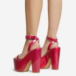 EGO Lina Ankle Strap Platform Wedge Heel In Pink Metallic Faux Leather -EGO shop 28 10 22 fw28130 sb