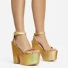 EGO Lina Ankle Strap Platform Wedge Heel In Gold Metallic Faux Leather -EGO shop 28 10 22 fw28138 s