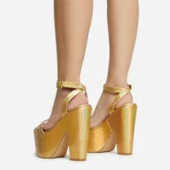 EGO Lina Ankle Strap Platform Wedge Heel In Gold Metallic Faux Leather -EGO shop 28 10 22 fw28141 sb2