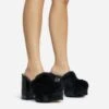 EGO Smoothie Faux Fur Detail Closed Toe Platform Block Heel Mule In Black Patent -EGO shop 28 10 22 fw28219 sqq