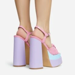 EGO Draper Knotted Detail Platform Block Heel In Pink Multi Faux Leather -EGO shop 28 10 22 fw28237 sq