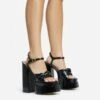 EGO Draper Knotted Detail Platform Block Heel In Black Faux Leather